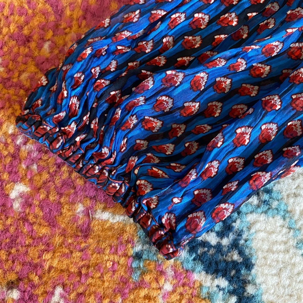 Ulla Johnson Silk Blue And Red Off Shoulder Floral Ruffle Top Size 4 - Picture 7 of 7
